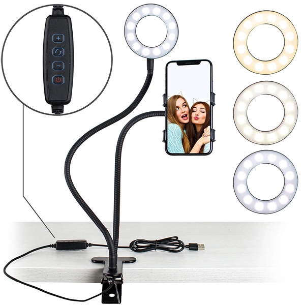 Gooseneck Selfie Ring Light Phone Stand - Gooseneck Selfie Ring Light Phone Stand - Image 0 of 4