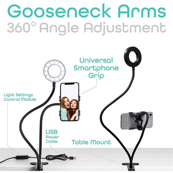 Gooseneck Selfie Ring Light Phone Stand - Gooseneck Selfie Ring Light Phone Stand - Image 1 of 4