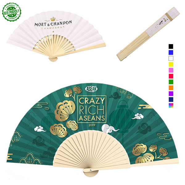 Fancy Bamboo Hand Fan - Full Color - Fancy Bamboo Hand Fan - Full Color - Image 0 of 3