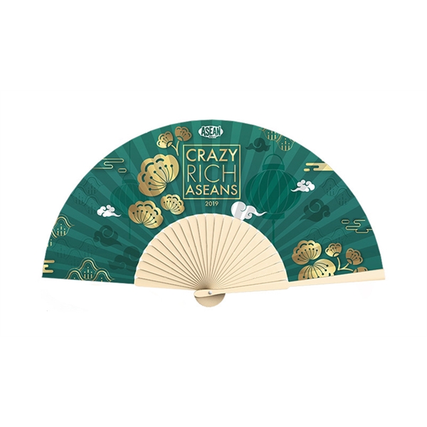 Fancy Bamboo Hand Fan - Full Color - Fancy Bamboo Hand Fan - Full Color - Image 2 of 3