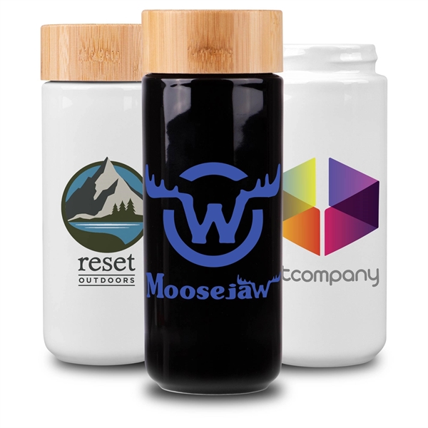 Double Wall Ceramic Mug with Bamboo Lid (10 oz.) Plum Grove