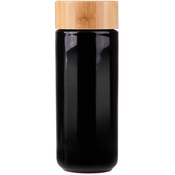 Double Wall Ceramic Mug with Bamboo Lid (10 oz.) Plum Grove