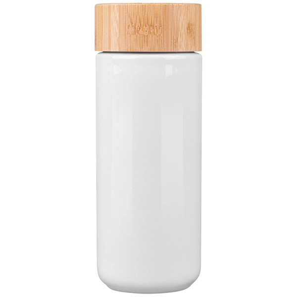 Double Wall Ceramic Mug with Bamboo Lid (10 oz.) Plum Grove