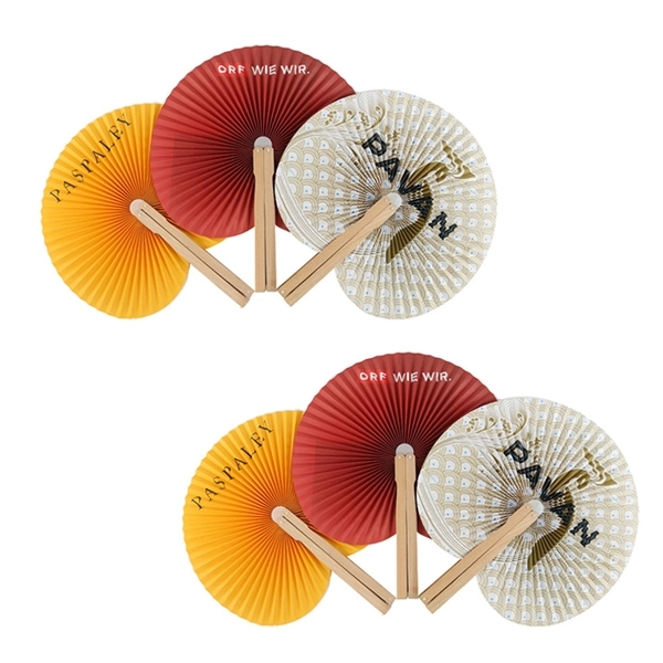 Round Folding Accordion Paper Fans With Wooden Handle