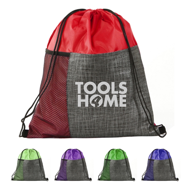 Classic Polyester Drawstring Backpack W/ Pockets