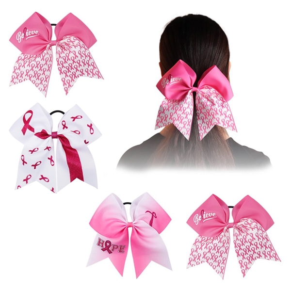 7" Breast Cancer Awareness Printed Cheer Hair Bow - 7" Breast Cancer Awareness Printed Cheer Hair Bow - Image 0 of 4