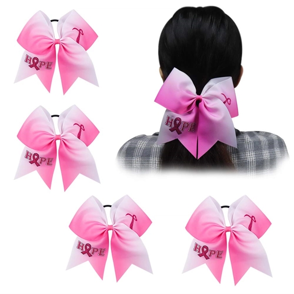 7" Breast Cancer Awareness Printed Cheer Hair Bow - 7" Breast Cancer Awareness Printed Cheer Hair Bow - Image 1 of 4