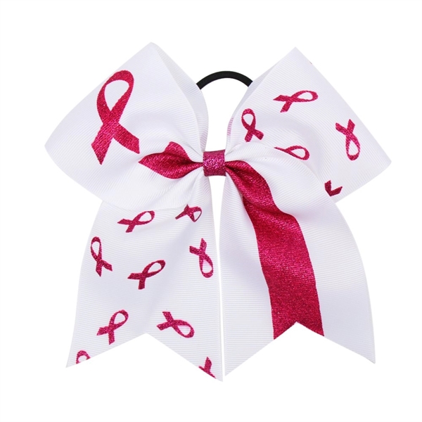 7" Breast Cancer Awareness Printed Cheer Hair Bow - 7" Breast Cancer Awareness Printed Cheer Hair Bow - Image 2 of 4