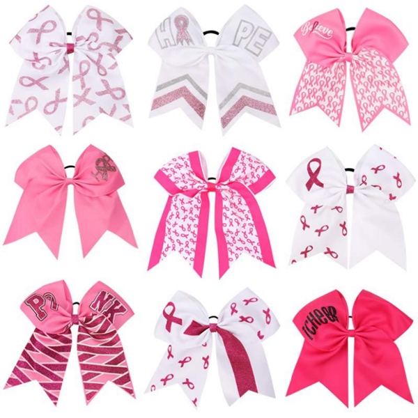 7" Breast Cancer Awareness Printed Cheer Hair Bow - 7" Breast Cancer Awareness Printed Cheer Hair Bow - Image 4 of 4