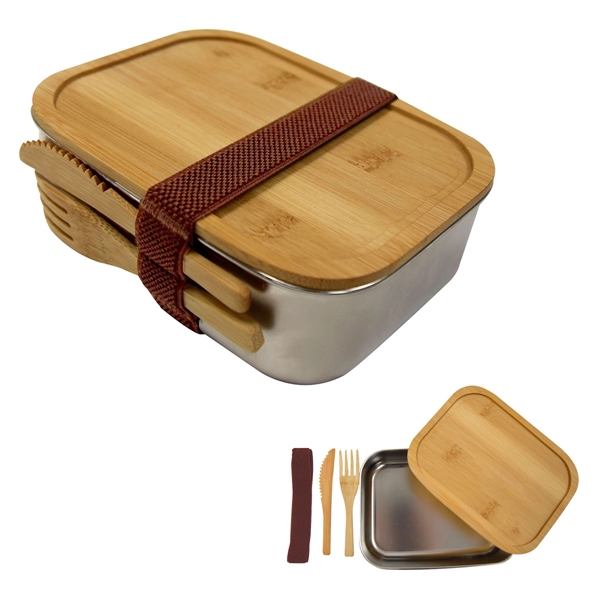 Custom Sophisticate Stainless & Bamboo Bento Box