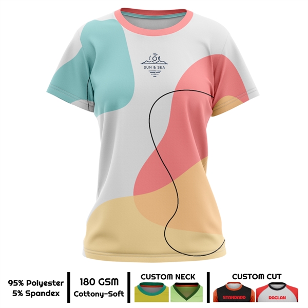 Women's Full Sublimation 180G Cotton-Feel Short Sleeve T-Shi - Women's Full Sublimation 180G Cotton-Feel Short Sleeve T-Shi - Image 0 of 2