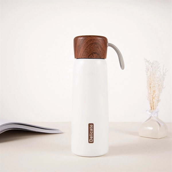 14 OZ. Stainless Steel Vacuum Cup with Wood Grain Lid - 14 OZ. Stainless Steel Vacuum Cup with Wood Grain Lid - Image 1 of 5