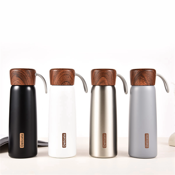 14 OZ. Stainless Steel Vacuum Cup with Wood Grain Lid - 14 OZ. Stainless Steel Vacuum Cup with Wood Grain Lid - Image 0 of 5