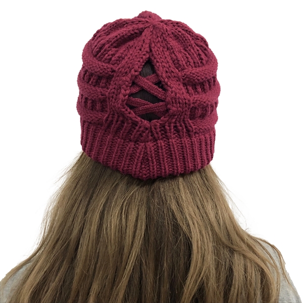 Winter Knitted Ponytail Beanie Hat - Winter Knitted Ponytail Beanie Hat - Image 1 of 30