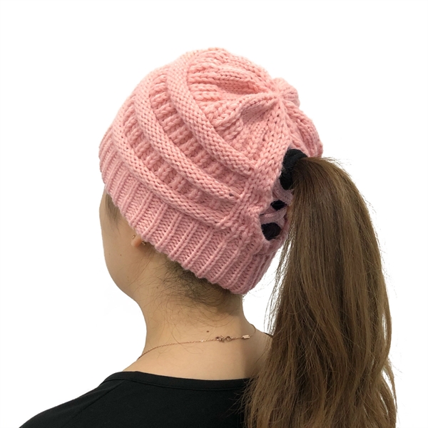 Winter Knitted Ponytail Beanie Hat - Winter Knitted Ponytail Beanie Hat - Image 4 of 30
