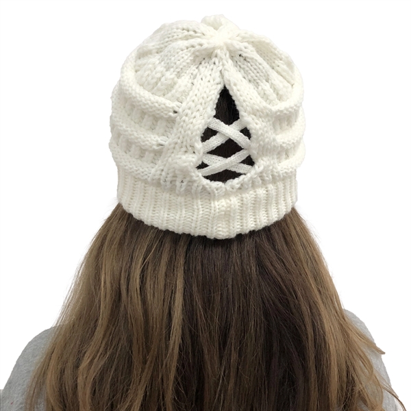 Winter Knitted Ponytail Beanie Hat - Winter Knitted Ponytail Beanie Hat - Image 5 of 30