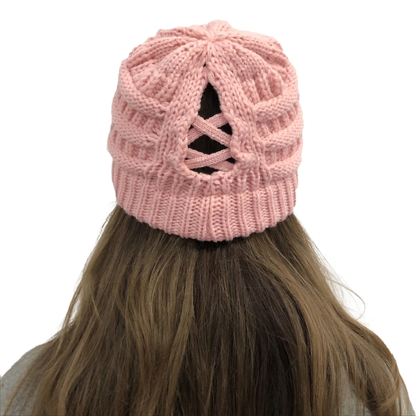 Winter Knitted Ponytail Beanie Hat - Winter Knitted Ponytail Beanie Hat - Image 6 of 30
