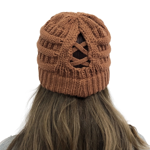 Winter Knitted Ponytail Beanie Hat - Winter Knitted Ponytail Beanie Hat - Image 7 of 30