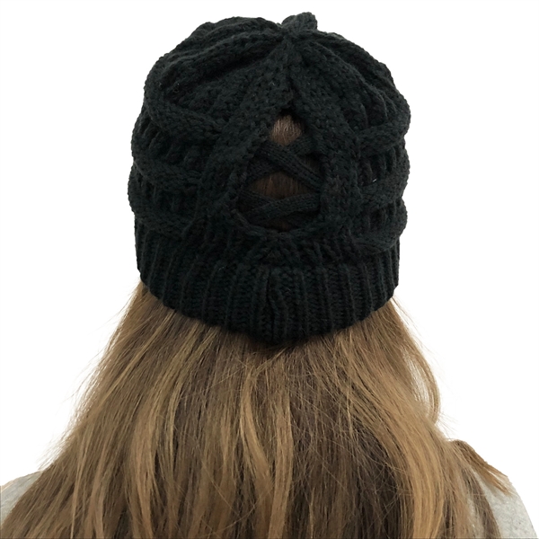 Winter Knitted Ponytail Beanie Hat - Winter Knitted Ponytail Beanie Hat - Image 8 of 30