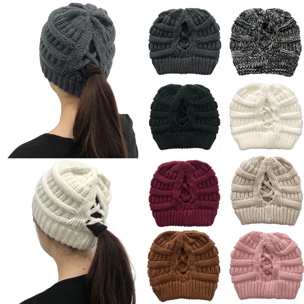Winter Knitted Ponytail Beanie Hat - Winter Knitted Ponytail Beanie Hat - Image 11 of 30