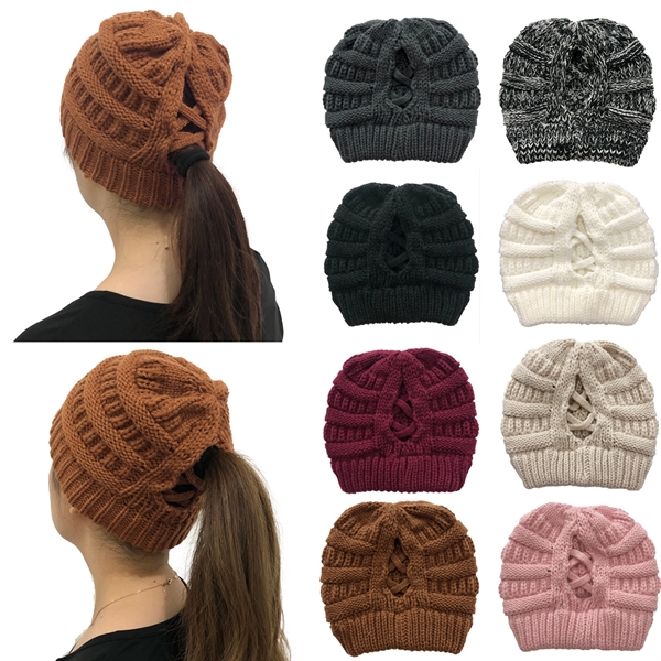 Winter Knitted Ponytail Beanie Hat - Winter Knitted Ponytail Beanie Hat - Image 30 of 30