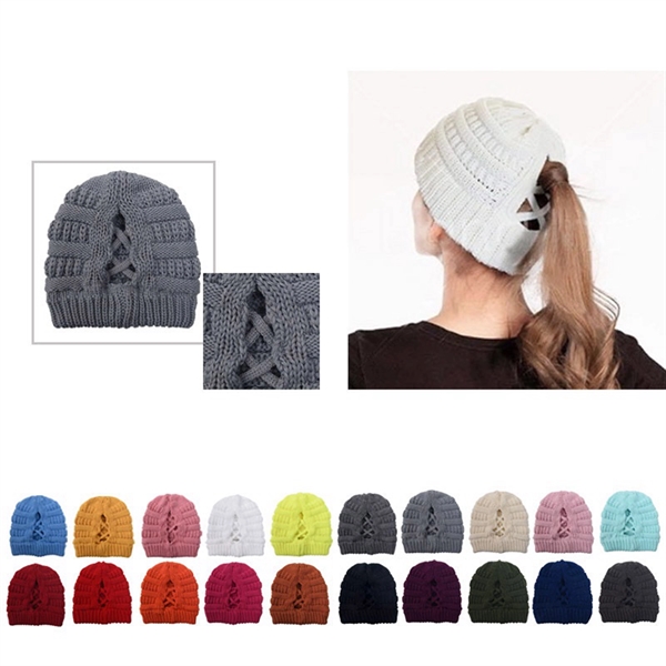 Winter Knitted Ponytail Beanie Hat - Winter Knitted Ponytail Beanie Hat - Image 0 of 30
