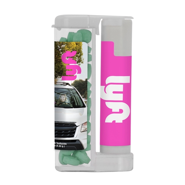 Custom Mints In A Flip-Top Dispenser With Lip Balm