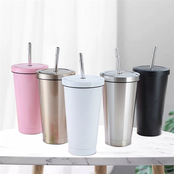 Stainless Steel Tumbler with Lid and Straw 17.5 OZ - Stainless Steel Tumbler with Lid and Straw 17.5 OZ - Image 4 of 4