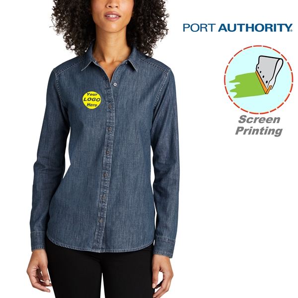 Port Authority Ladies Long Sleeve Perfect Denim Shirt 5.4 oz - Port Authority Ladies Long Sleeve Perfect Denim Shirt 5.4 oz - Image 1 of 9