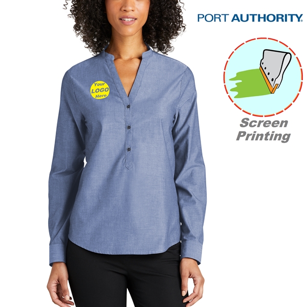 Port Authority Ladies Long Sleeve Chambray Easy Care Shirts - Port Authority Ladies Long Sleeve Chambray Easy Care Shirts - Image 1 of 13
