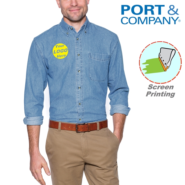 Port & Company Long Sleeve Value Denim Shirts w/ 6.5 oz. - Port & Company Long Sleeve Value Denim Shirts w/ 6.5 oz. - Image 0 of 7