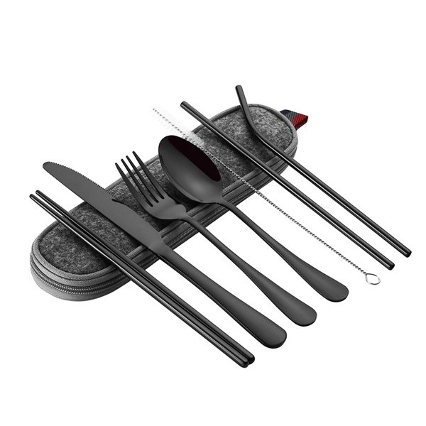 8-Piece Portable Cutlery Set (Black) - 8-Piece Portable Cutlery Set (Black) - Image 0 of 5