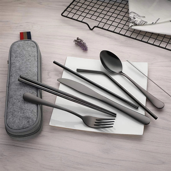 8-Piece Portable Cutlery Set (Black) - 8-Piece Portable Cutlery Set (Black) - Image 1 of 5