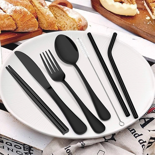 8-Piece Portable Cutlery Set (Black) - 8-Piece Portable Cutlery Set (Black) - Image 2 of 5