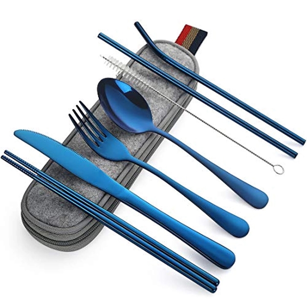 8-Piece Portable Utensils Set (Blue) - 8-Piece Portable Utensils Set (Blue) - Image 0 of 3