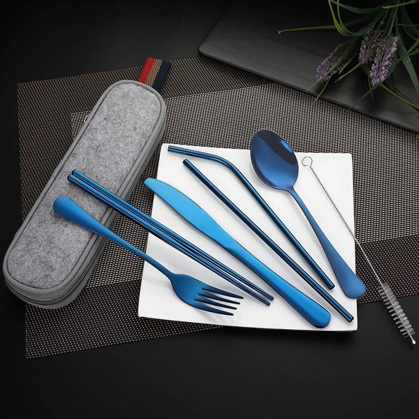 8-Piece Portable Utensils Set (Blue) - 8-Piece Portable Utensils Set (Blue) - Image 1 of 3