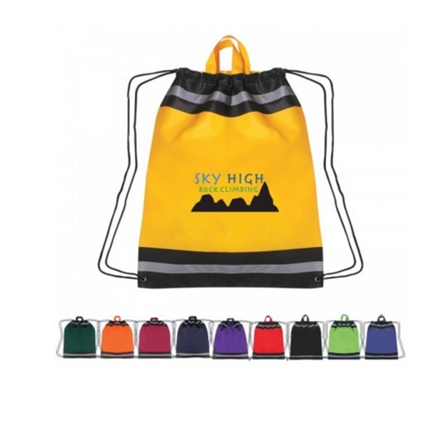 Horizontal Reflective Polyester Drawstring Backpack - Horizontal Reflective Polyester Drawstring Backpack - Image 0 of 1