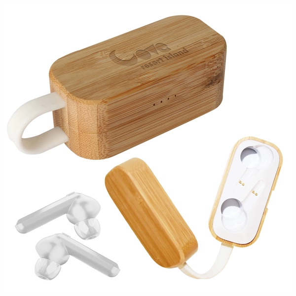 TWS Earbuds In Bamboo Charging Case - TWS Earbuds In Bamboo Charging Case - Image 1 of 2