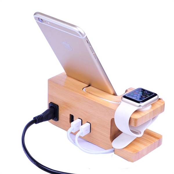 Bamboo Charging Station Desk Organization for Phones Watch - Bamboo Charging Station Desk Organization for Phones Watch - Image 1 of 6