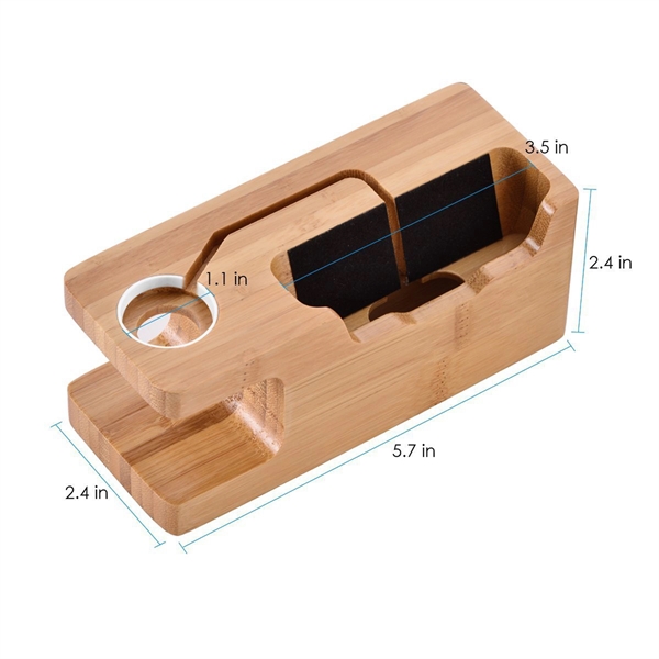 Bamboo Charging Station Desk Organization for Phones Watch - Bamboo Charging Station Desk Organization for Phones Watch - Image 2 of 6