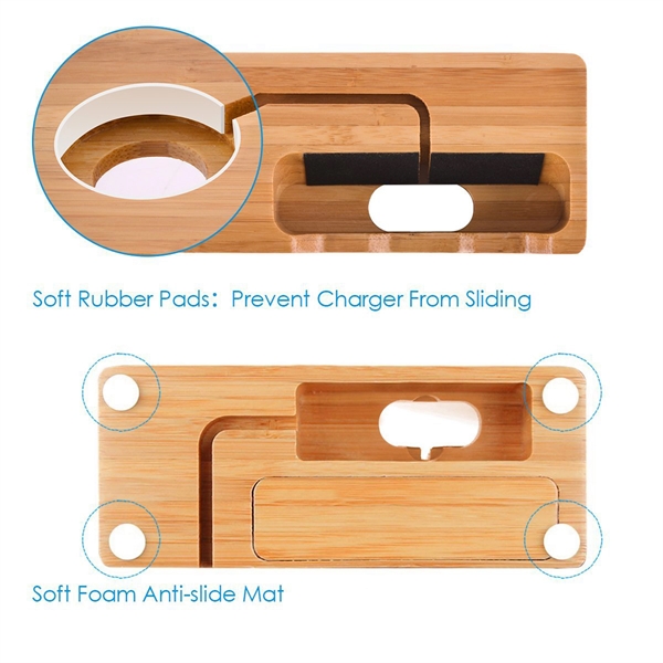 Bamboo Charging Station Desk Organization for Phones Watch - Bamboo Charging Station Desk Organization for Phones Watch - Image 3 of 6