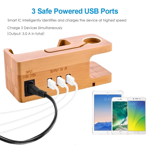 Bamboo Charging Station Desk Organization for Phones Watch - Bamboo Charging Station Desk Organization for Phones Watch - Image 4 of 6