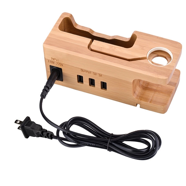 Bamboo Charging Station Desk Organization for Phones Watch - Bamboo Charging Station Desk Organization for Phones Watch - Image 5 of 6