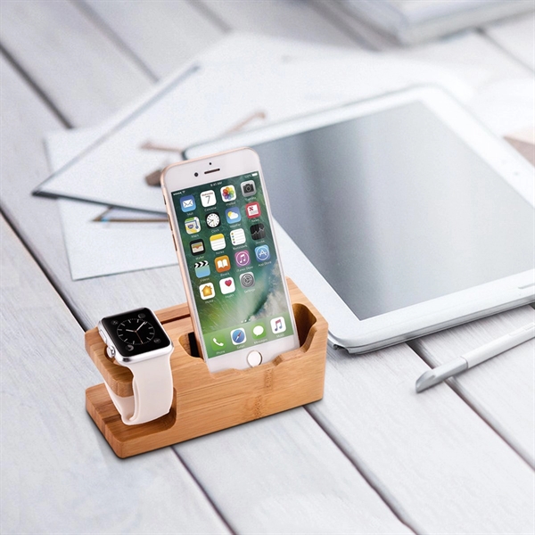 Bamboo Charging Station Desk Organization for Phones Watch - Bamboo Charging Station Desk Organization for Phones Watch - Image 6 of 6