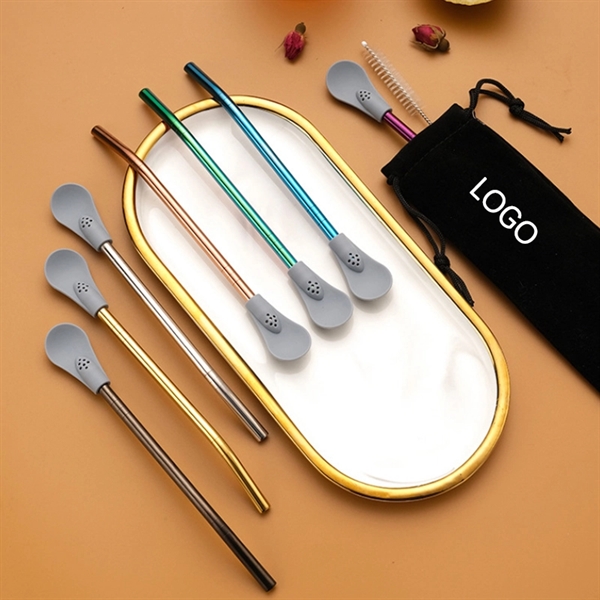 304 Stainless steel silicone drink straw spoon - 304 Stainless steel silicone drink straw spoon - Image 0 of 3