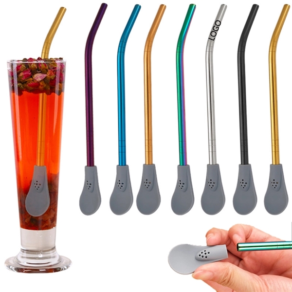 304 Stainless steel silicone drink straw spoon - 304 Stainless steel silicone drink straw spoon - Image 1 of 3