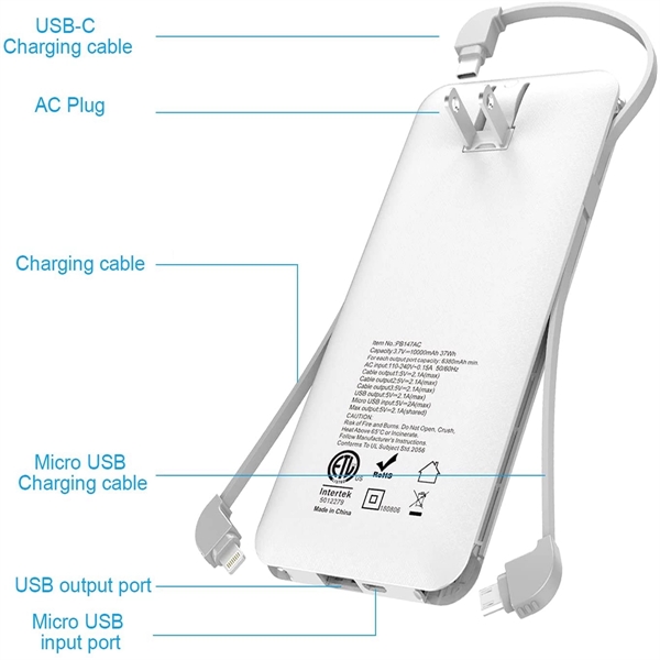 External Battery Pack with Built-in AC Wall Plug - External Battery Pack with Built-in AC Wall Plug - Image 2 of 4