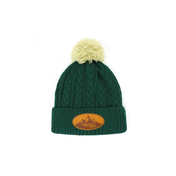 Pantone Matched Cable Knit Beanie with Vegan Leather Patch - Pantone Matched Cable Knit Beanie with Vegan Leather Patch - Image 0 of 5