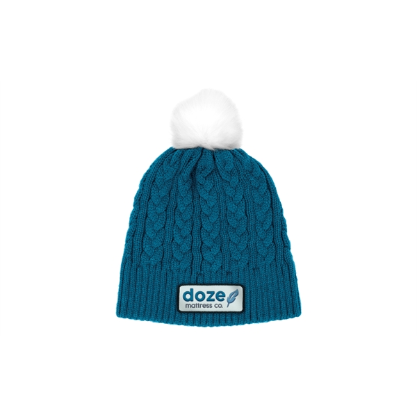 Pantone Matched Cable Knit Beanie with Fur PomPom