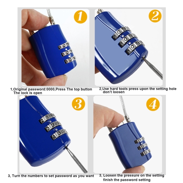 3-Digit Combination Cable PadLock - 3-Digit Combination Cable PadLock - Image 4 of 4